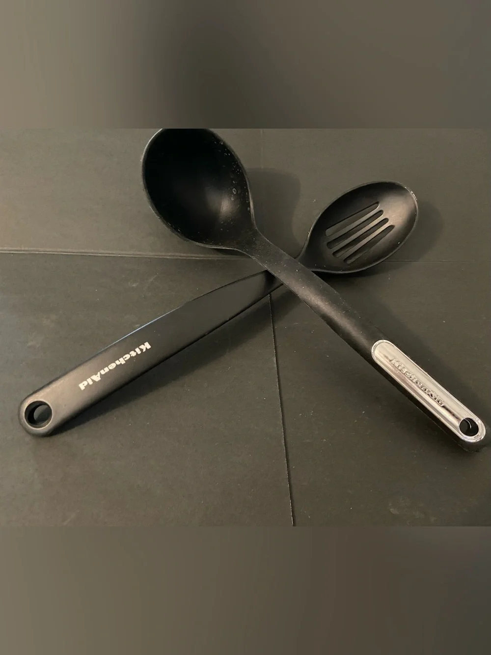 KitchenAid Black Silicone Slotted Spoon & Ladle